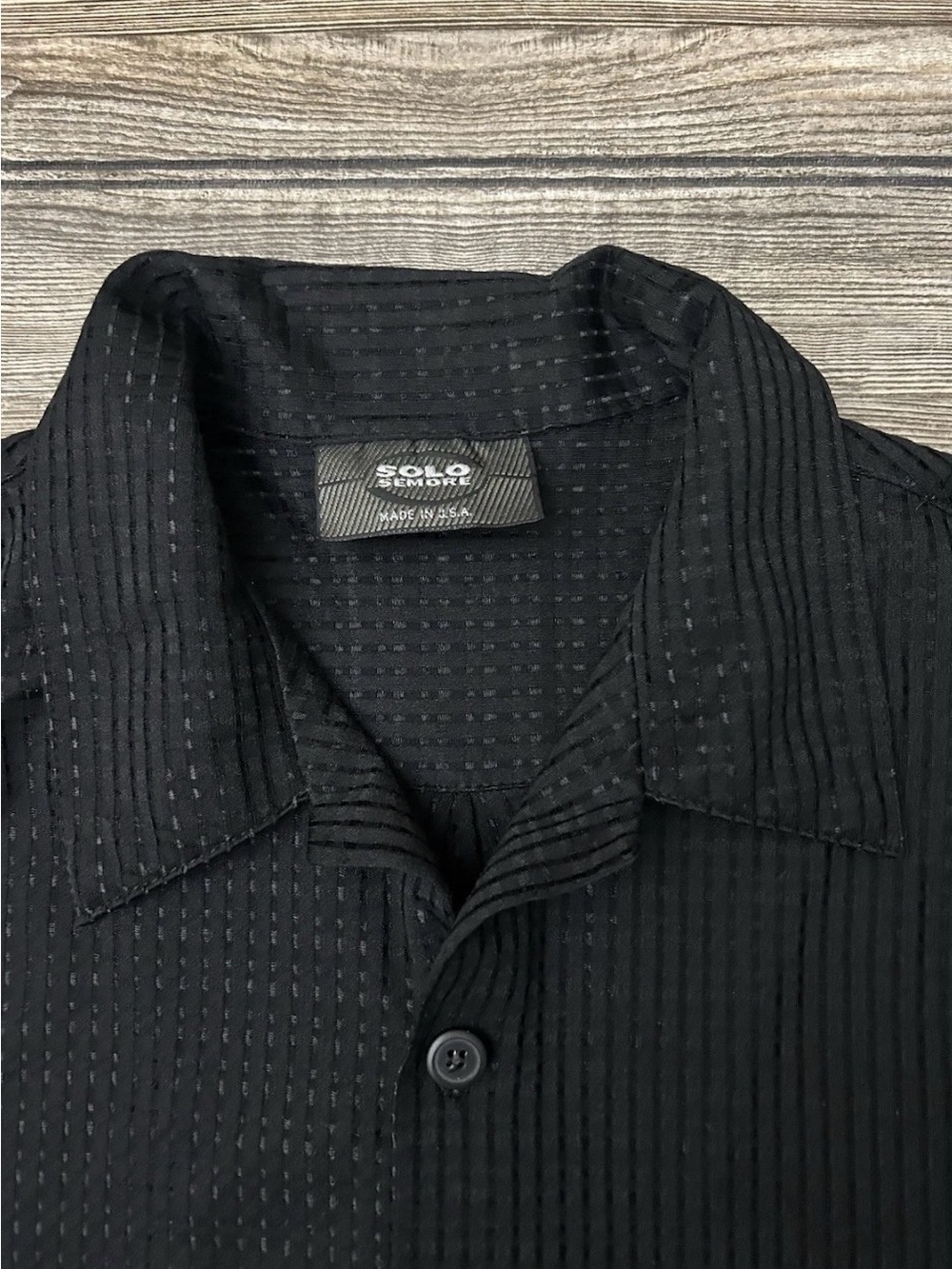 Vintage 90s Solo Semore Men's Black Textured Grid Mesh Button-Up Shirt USA - Picture 4 of 8